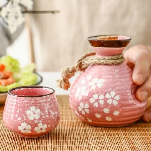 Japanese Style Ceramic Cherry Blossoms Retro Liquor Sake Cup Household Wine Set Creative Small Flagon Bar Wine Bottle Kettle