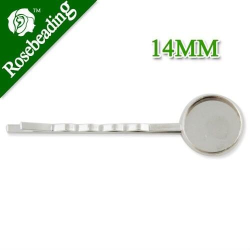 55*14MM Imitation Rhodium plated Bobby Pin With bezel,nickel color;fit 14mm glass cabochon,bobby pin,hair pin,sold 50pcs per pkg