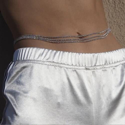 Ladies Waist Chain Waist Accessories Multilayer Shiny Rhinestone Body Chain Sexy Bikini Crystal Chain Body Jewelry Belly Chain