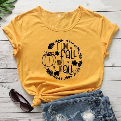 I Love Fall Most Of All T-shirt Cute Autumn Pumpkin Graphic Tee Top Funny Women Short Sleeve Thanksgiving Gift Tshirt