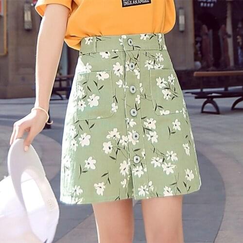 Frayed Hem Pockets Skirt 2018 New Floral Ripped Mid Waist Girly Casual Mini Skirt Summer A Line Basic Women Skirt