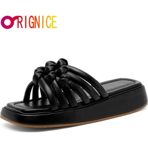 Orignice Popular Narrow Band Runway Women Platform Thick Bottom Slippers Square Toe Cross Knotted Party Dress Casual Wild Shoes