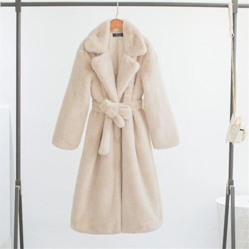 Women Winter High Quality Faux Rabbit Fur Coat Loose Lapel OverCoat Luxury Long Fur Coat Female Thick Warm Plus Size Plush Coats