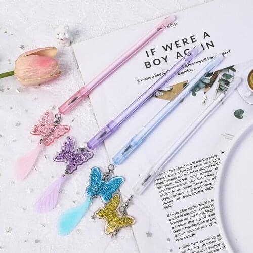 1Pcs Creative Butterfly Pendant Gel Pen Cute 0.38mm Black Ink Signature Pens School Officel Supplies Stationery Gift