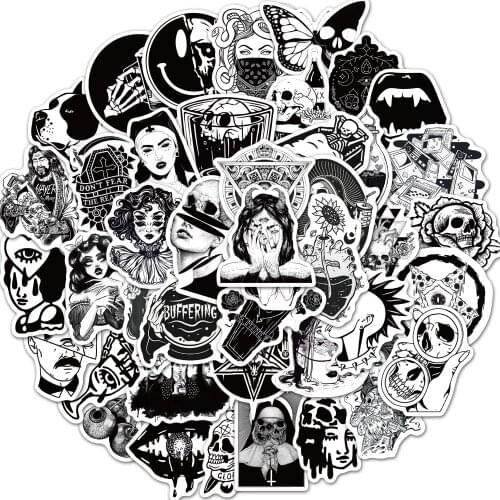 10/30/50PCS Gothic Black and White Graffiti Stickers Luggage Fridge Laptop Waterproof Classic Toy Joke Fun Sticker Gift for Kids