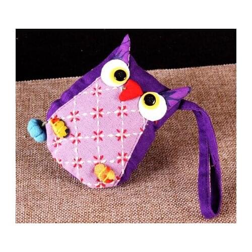 10pcs/lot chinese style woman casual cartoon owl coin wallet girl cute owl purse mini coin wallet