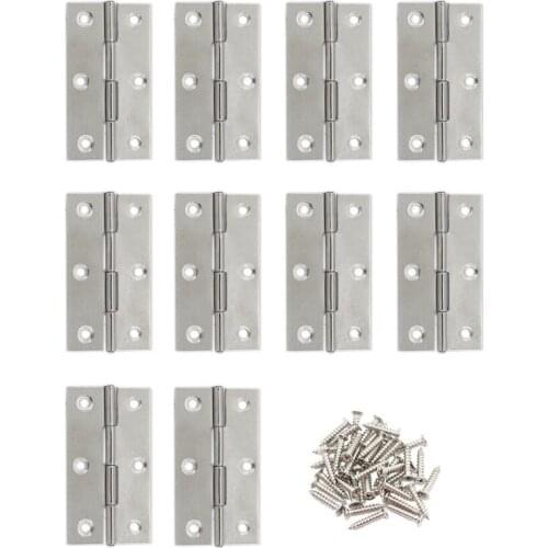 10PCS Small Hinges Cabinet Gate Closet Door Hinge, Home Furniture Hardware Stainless Steel Folding Butt Hinge with Screws 3"