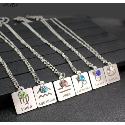 12 Constellations Necklace 12 Zodiac Signs Austrian Crystal Pendant lucky birth stone Stainless necklace Jewelry Birthday