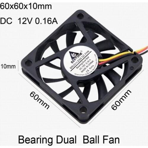 Gdstime 2 Pieces 6cm 3Pin Three Wires FG Dual Ball DC 12V Cooling Fan 60mm x 10mm PC Case Cooler 60x60x10mm 6010