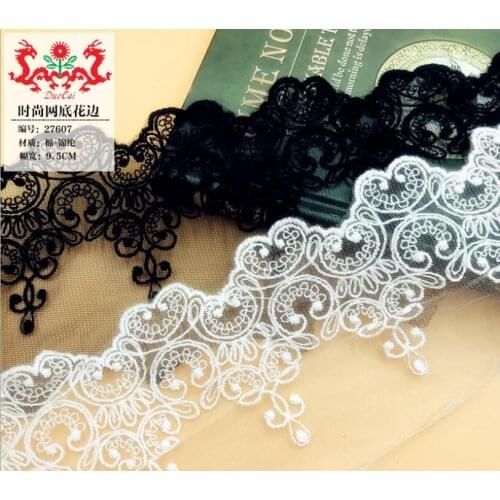 2 Yards Exquisite High Quality Cotton Fabric Embroidered Mesh Lace Garment Lace Trims Trimmings DIY Sewing Accessories 9.5cm