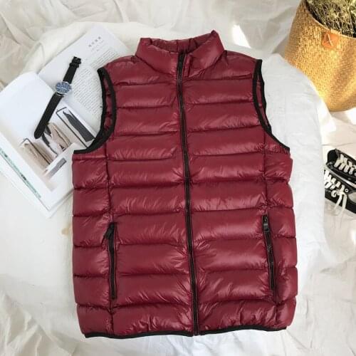 2019 Solid color mens winter Thin and light down vest male slim down cotton vest Youth warm business top down jacket coat Men