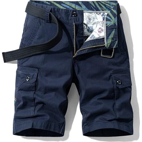 2021 New Summer Men Casual Vintage 100% Cotton Cargo Shorts Men Fashion Regular Fit Knee Length Pockets Cargo Shorts Men