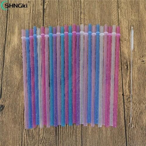 25pcs/set Reusable Distored Color Beverage Hard Plastic Stripe Drinking Straws