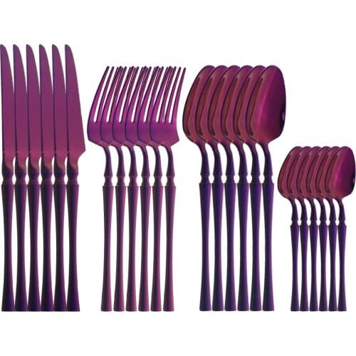 6set Purple Dinnerware Food Cutlery 304 Stainless Steel Table Dinner Fork Knives Coffee Spoons Set Kitchen Home Tableware Sets