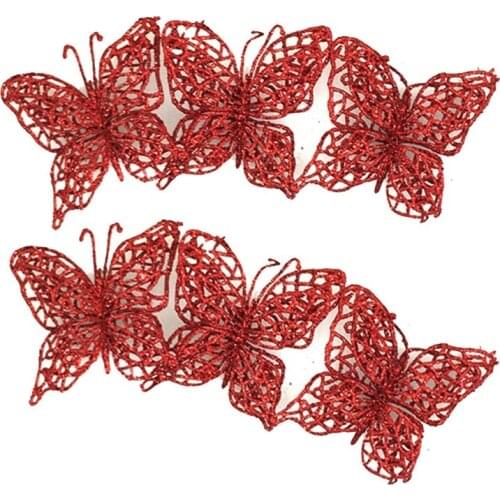 6Pcs Christmas Tree Ornaments Xmas Simulation Artificial Butterflies DIY Crafts Decor Christmas Party Hanging Ornament Decor