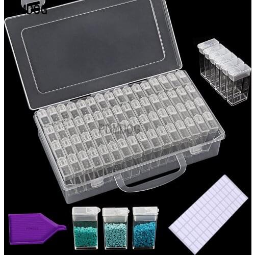 64 Grids 5D Diamond Painting Box Storage Containers Diamond Art DIY Accessories with Funnel Plate 64pcs Label Stickers for Bead