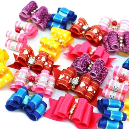 10pcs Small Dog Hair Bows With Rubber Bands Puppies Doggies Cats Topknot Bowknot Pomeranian Yorkie Hair Grooming Accessories