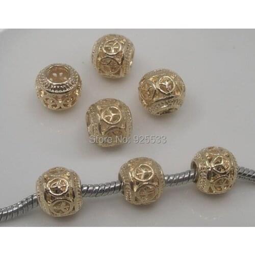 Free shipping 50pcs 11mm gold color peace symbol alloy beads fit European bracelet jewelry DIY snake bracelet-310