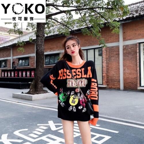 YOKO Trend brand 2019 autumn and winter new cartoon mm fun beans sequin tiger knit sweater O-neck long-sleeved shirt Short dress
