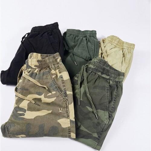 Japanese retro cargo pants men elastic lace camouflage pants joggers men fashion pocket embroidery standard casual trousers men