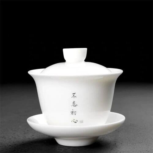 Jingdezhen White Porcelain Kung Fu Gaiwan Office Simple Handmade Teacup Ceramic Tea Bowl with Cover Creative Household Drinkware
