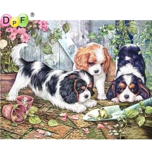 DPF DIY Gift 5D full Round Diamond Painting dog play frog Diamond Embroidery Magic Cube Cross Stitch crafts Mosaic home Decor