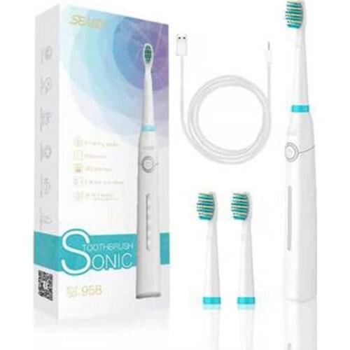 Seago 958 Automatic Sonic Electric Toothbrush with 3 Brush Heads USB 5 Modes 40000 Times Vibration Min IPX7 Waterproof SG-958