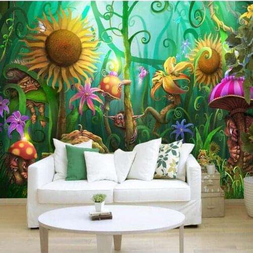 Custom 3D Mural Fairy Forest Flowers Grassland Wallpaper Living Room TV Sofa Background Wall Decor Wall Cloth Papel De Parede