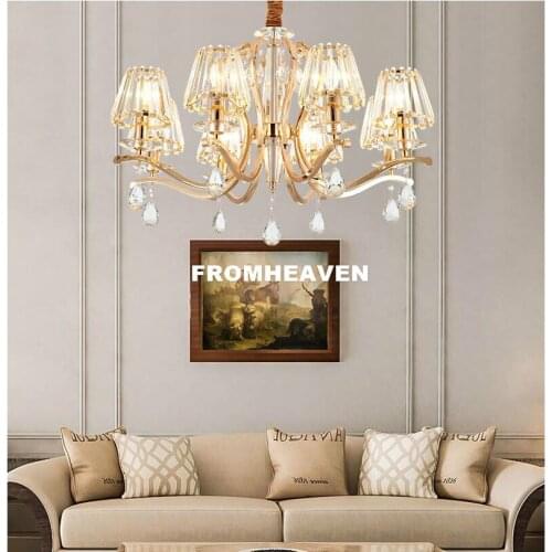 Free Shipping K9 Crystal Chandelier Golden Color Hanging Lamp Nordic Crystal Chandeliers Bedroom Home Decoration Indoor Lighting