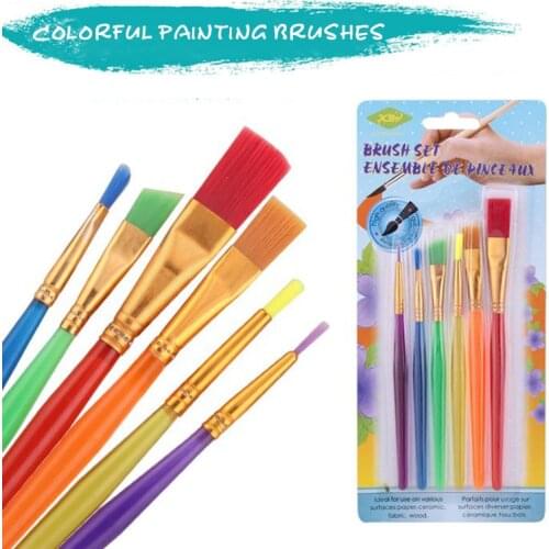 6Pcs/Set Colorful Childrens Brushes Nylon Hair Handle Watercolor Paint Pen For Learning DIY Oil Acrylic Painting Art Supplies