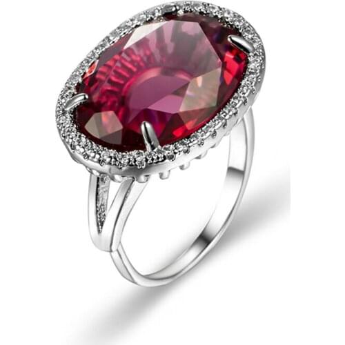 Classic Large Oval Blue Stone Rings For Women Luxury Jewelry Crystal Zircon Finger Ring Engagement Ring Girlfriend Surprise Gift