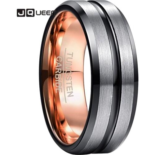 8mm Tungsten Carbide Ring Electroplated RoseGold Inner Ring+ Black Bevel Groove/steel Frosted Surface Tungsten Steel Ring