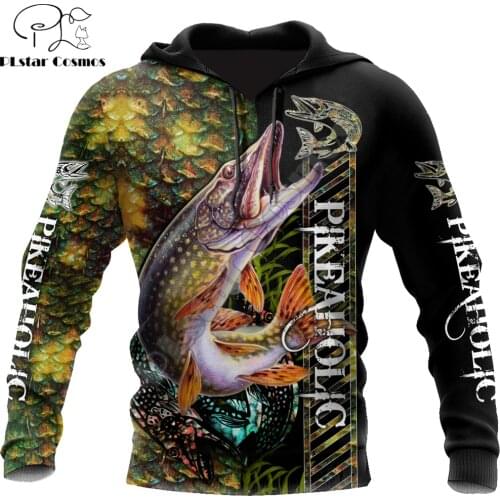 Beautiful Pike Fishing 3D Printed Men Hoodie Autumn and winter Unisex Deluxe Sweatshirt Zip Pullover Casual Streetwear KJ417
