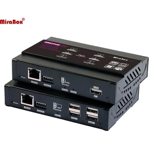 Mirabox Low Latency 50ms 4K KVM Extender USB2.0 Pass-through, 4K@30Hz 4:4:4, KVM Extender Share Switch with Other Devices