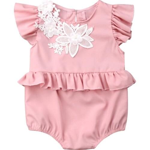 Newborn Infant Girls Summer Romper Ruffled Short Sleeve Lace Jumpsuit Kids Girl One-pieces Playsuit Outfit Sunsuit 0-18M