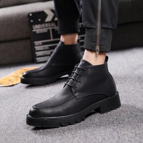 Men casual business wedding formal dress platform boots black original leather shoes spring autumn ankle boot cowboy botas male