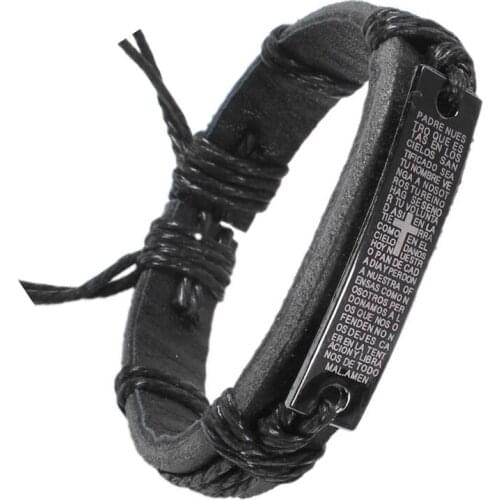 Charm Lettering Cross Bracelet For Men Prayer Quotes Adjustable Leather Bracelets Bangles Jesus-Christian Religious Jewelry