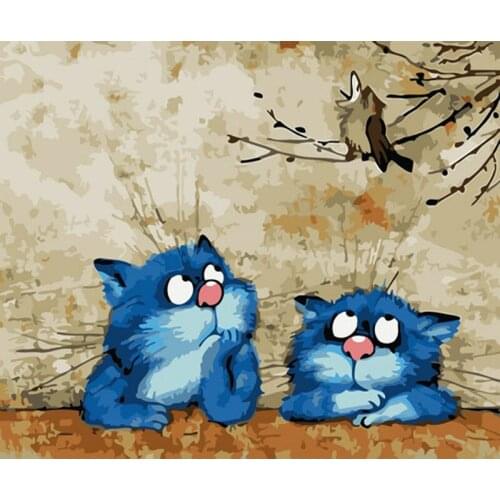 Painting By Numbers Oil Painting DIY Dropshipping 50x65 60x75cm Cartoon boring Cat Animal Wedding Decoration Art picture Gift