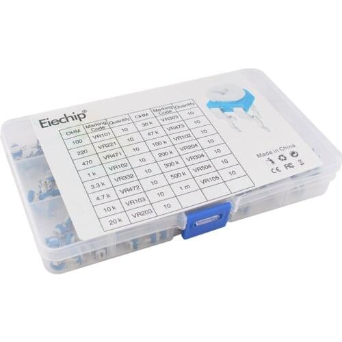 150pcs RM065 Trimmer Potentiometer Kit 100/220/470/1K/3.3K/4.7K/10K/20K/30K/47K/100K/200K/300K/500K/1M ohm RM-065 Potentiometer