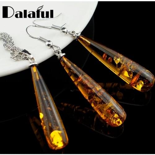 Womens Chic Tear Drop Baltic imitation Pendant Necklace Earring Wedding Jewelry Set L40601