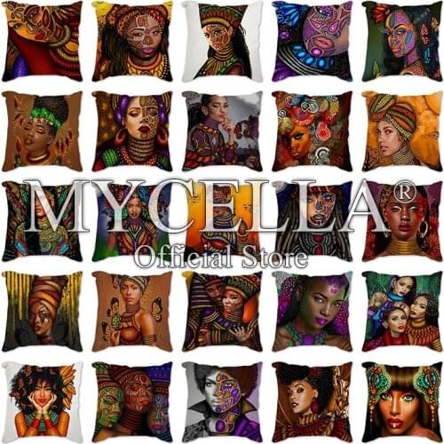 African Pillow Covers African Women Pillowcase Girl Printed Throw Cushion Cover Home Decor For Living Room Bedroom Decorative