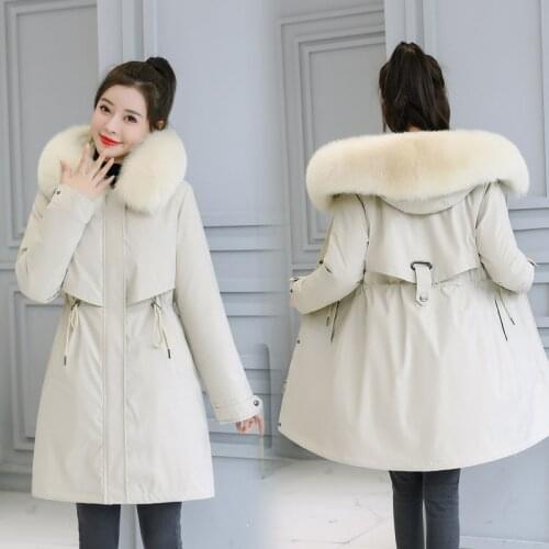 2021 New Warm Fur Lining Long Parka Winter Jacket Womens Clothing Plus Size 6XL Medium Long Hooded Winter Coat Women Overcoat