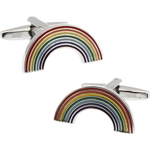 New Fashion French Cufflinks Arc Rainbow Stripes Paint Unisex Accessories Gifts Novelty Cuff Links