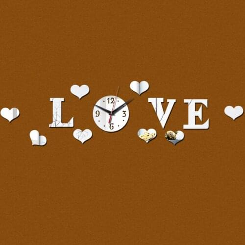 New real rushed acrylic 3d mirror love clock clocks watch wall Living Room Quartz Modern mechanism decoration