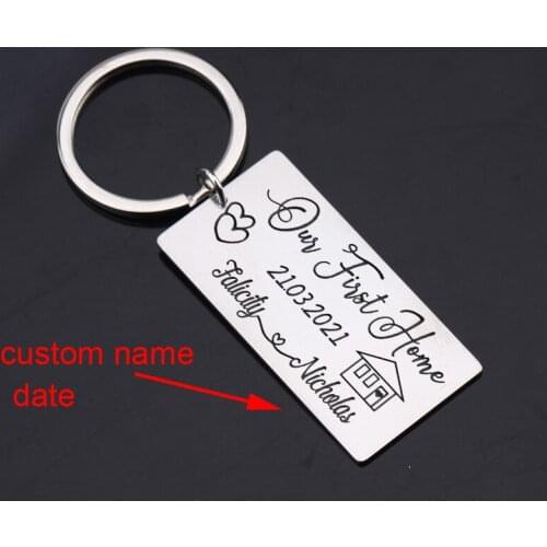 Custom Couple Name And Moving House Time Personalized Engraving Text: Our First Home. Special Day Surprise Gifts Keychain