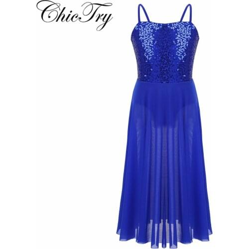 Kids Girls Spaghetti Shoulder Straps Stunning Sequined Leotard Tulle Dress for Lyrical Ballet Modern Contemporary Ballroom Dance