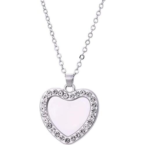Silver Plated Peach Heart Pendant Crystal Love Heart Link Chain Necklace for Women Girls