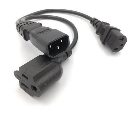 IEC 320 C14 to US Nema 5-15R + C13 Power Y Type Splitter Adapter Cable C14 to Dual Outlet Short Cord 10A 250V