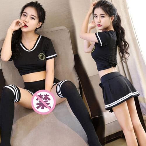 Sexy Lingerie Temptation Role-Playing Student Uniform Two-Piece Sub-Pack Pleated Skirt Stage Costume Football Baby Cheerleader