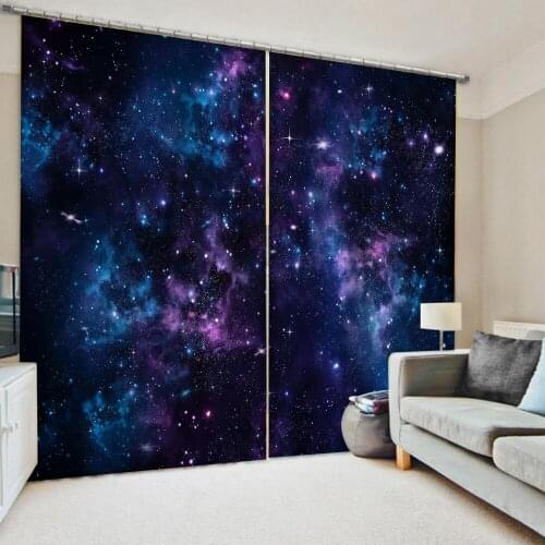Morden blue stars curtains Drapes Living room Bedroom Decor 2 Panels Hooks Window Curtains